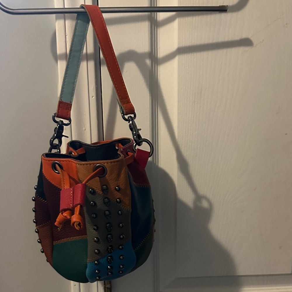 Ameri Leather Skulls And Rivets Patchwork Leather… - image 1